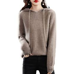 JEMJAR Damen Pullover Wolle Hoodies Tops, Lässiger Langarm-Strick-Hoodie, All-Match Hoodie Aus 100% Wolle (Color : Deep camel, Size : M) von JEMJAR