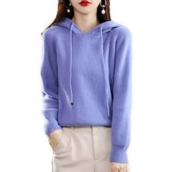 JEMJAR Damen Pullover Wolle Hoodies Tops, Lässiger Langarm-Strick-Hoodie, All-Match Hoodie Aus 100% Wolle (Color : Purple, Size : XL) von JEMJAR