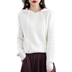 JEMJAR Damen Pullover Wolle Hoodies Tops, Lässiger Langarm-Strick-Hoodie, All-Match Hoodie Aus 100% Wolle (Color : White, Size : L) von JEMJAR