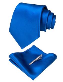 JEMYGINS Blau Krawatten und Einstecktuch Set für Herren seide Krawatte krawattenklammer Seidenkrawatten Hochzeit Schlips(10) von JEMYGINS