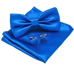 JEMYGINS Fliege Herren Satin Zweifach Gefaltet und Einstecktuch mit Manschettenknöpfe Sets,blau 3 von JEMYGINS