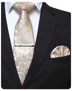 JEMYGINS Gold krawatte Paisley Seide Herren Krawatten und Einstecktuch mit krawattenklammer Sets (4) von JEMYGINS