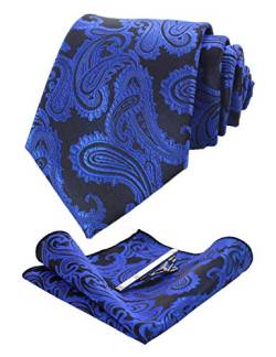 JEMYGINS Graziös Paisley Elegant Herren Krawatte und Einstecktuch mit krawattenklammer Sets (Blau2) von JEMYGINS