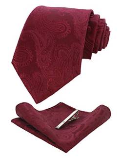 JEMYGINS Graziös Paisley Elegant Herren Krawatte und Einstecktuch mit krawattenklammer Sets (Dunkelrot2) von JEMYGINS