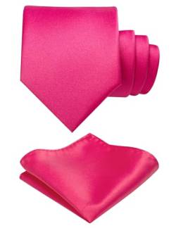 JEMYGINS Herren Krawatte mit Matte Oberfläche inklusive Einstecktuch Set in verschiedenen Farben heißes Rosa von JEMYGINS