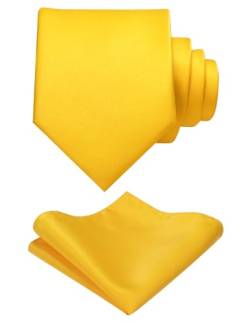 JEMYGINS Herren Krawatte mit Matte Oberfläche inklusive Einstecktuch Set in verschiedenen Farben helles Gelb von JEMYGINS