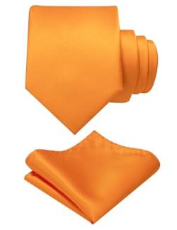 JEMYGINS Herren Krawatte mit Matte Oberfläche inklusive Einstecktuch Set in verschiedenen Farben orange Farbe von JEMYGINS