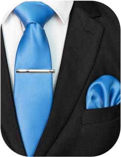JEMYGINS Herren Krawatte mit Matte Oberfläche inklusive Einstecktuch und Krawattenklammer Set in verschiedenen Farben,Himmelblau von JEMYGINS