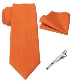 JEMYGINS Herren Retro Baumwollmischung Krawatte mit Einstecktuch und Krawattenklammer Set,Orange von JEMYGINS