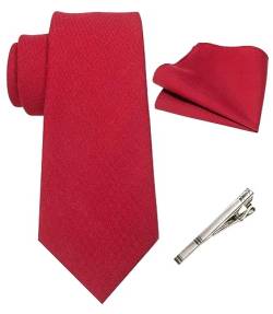 JEMYGINS Herren Retro Baumwollmischung Krawatte mit Einstecktuch und Krawattenklammer Set,Weinrot von JEMYGINS
