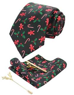 JEMYGINS Herren Weihnachts Krawatte Krücken Muster Woven Party Krawatte & Einstecktuch Set(15) von JEMYGINS