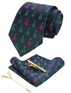 JEMYGINS Herren Weihnachts Krawatte Weihnachtsbaum Muster Woven Party Krawatte & Einstecktuch Set(16) von JEMYGINS