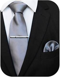 JEMYGINS Klassisch Formal Elegant Herren Seidenkrawatte Set-Krawatte & Einstecktuch Sets Silber 2 von JEMYGINS