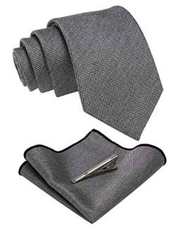 JEMYGINS Krawatte Herren Klassische Baumwoll Karierte Mehrfarbige Silber Inklusive Einstecktuch Krawattenklammer Set von JEMYGINS