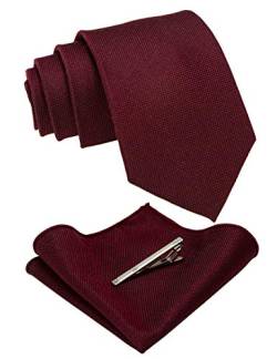 JEMYGINS Krawatte Herren Klassische Baumwoll Karierte Mehrfarbige Weinrot Inklusive Einstecktuch Krawattenklammer Set von JEMYGINS