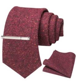 JEMYGINS Retro Wolle Burgund Bordeaux Krawatte und Einstecktuch Krawattenklammer Sets Krawatten für Herren(4) von JEMYGINS