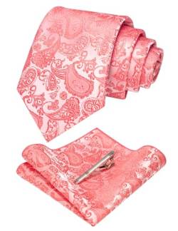 JEMYGINS Rosa krawatte Paisley Seide Herren Krawatten und Einstecktuch mit krawattenklammer Sets von JEMYGINS