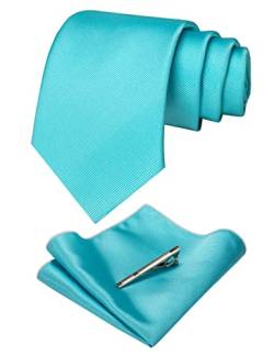 JEMYGINS Seide Krawatte Krawatten und Einstecktuch mit krawattenklammer Set für Herren Seidenkrawatten Hochzeit Schlips,Aged Copper-Blau von JEMYGINS