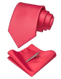 JEMYGINS Seide Krawatte Krawatten und Einstecktuch mit krawattenklammer Set für Herren Seidenkrawatten Hochzeit Schlips Kirschrot von JEMYGINS