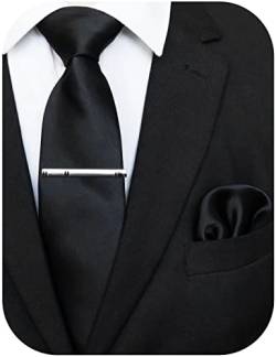 JEMYGINS Set Krawatte für Herren aus Satin, mehrfarbig, mit Krawattenklammern und Taschenecken, sortiert, schwarz 2, M von JEMYGINS