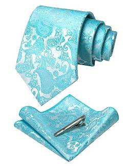 JEMYGINS helles Cyan 2 krawatte Paisley Seide Herren Krawatten und Einstecktuch mit krawattenklammer Sets von JEMYGINS
