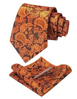 JEMYGINS orange 2 krawatte Paisley Seide Herren Krawatten und Einstecktuch mit krawattenklammer Sets von JEMYGINS