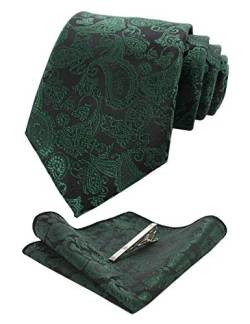Jemygins Klassische Paisley Krawatte und Krawattenklammern Set Gr. 80, Vert Foncé2 von JEMYGINS