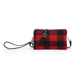 JEN & CO. Riley Plaid Crossbody Bag - Veganes Leder Trendy Wristlet Geldbörse für Damen, Taschen und Kartenhalter, Rot/Schwarz von JEN & CO.