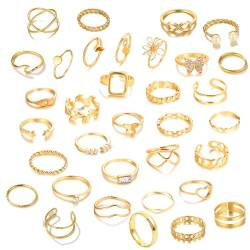 JENCVNL 33 Stück Vintage Gold Knuckle Ringe Set, Gold Stapelbare Fingerringe Boho Schmetterlings Knöchel Ringe Midi Ringe für Frauen Mädchen von JENCVNL