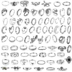 JENCVNL 78 Stück Vintage Silber Knuckle Rings Set für Frauen Mädchen Boho Stapelbare Fingerringe Retro Emo Ring Schlange Schädel Schmetterling Herz Blume Gothic Rings von JENCVNL