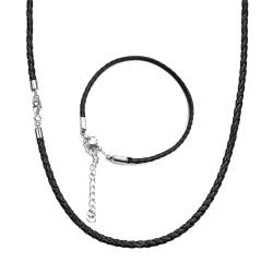 JENCVNL Kunstleder Halskette Armband, 3mm geflochten Lederkette schwarz Lederband Halskette mit Edelstahl Verschluss für Herren Damen, Länge 46/51/56/61cm(Schwarz-3mm, 46cm) von JENCVNL