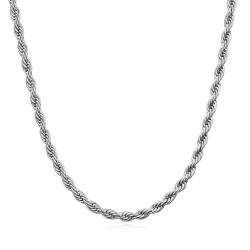 JENCVNL Verdrehte Kette Herren Damen, 2/3/4mm Edelstahl Kordelkette Seilkette Silberkette Rope Kette Halskette für Mann Fraun, Länge 46/51/56/61/66cm (Silber-2mm, 46) von JENCVNL