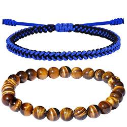 JENDEAR SHINE Achat Armband Herren, 8 mm Naturstein armband, Tigerauge-Armband und Geflochtenes Seil-Armband Combo von JENDEAR SHINE