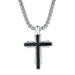 JENDEAR SHINE Herren Kreuz Halskette, Halskette mit Kreuzanhänger Stahlkette/Wachsseil Kette, Herren Halskette zur Kommunion, Religiöser Schmuck von JENDEAR SHINE