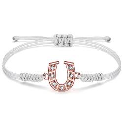 JENDEAR SHINE Hufeisen Armband für Damen, Handgeflochtener Seil Hufeisen Anhänger mit Zirkonia, Valentinstag Muttertag Geburtstag Geschenk von JENDEAR SHINE