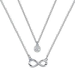 JENDEAR SHINE Infinity Halskette für Damen, Doppellagige Halskette aus 925 Sterling Silber, mit Zirkonia Anhänger, Geburtstagsgeschenk für Frauen und Mädchen von JENDEAR SHINE