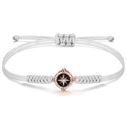 JENDEAR SHINE Kompass Armband für Damen, Handgeflochtener Seil-Kompass Anhänger mit Zirkonia, Geburtstags Abschluss Geschenke für Schwestern und Freunde von JENDEAR SHINE