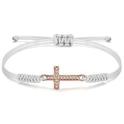 JENDEAR SHINE Kreuz Armband für Damen, Handgeflochtenes Seil Kreuz Symbol Kommunion-Armband, Geschenke für Frauen, Mädchen, Mütter von JENDEAR SHINE