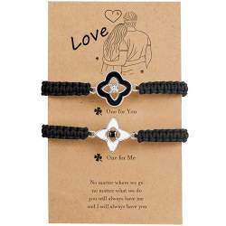 JENDEAR SHINE Paar Passendes Armband, Kleeblatt Geflochtenes Seil Armband, Geschenk für Freund Freundin Männer Frauen und Liebhaber von JENDEAR SHINE