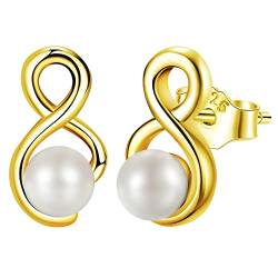 JENDEAR Perlen Ohrringe 925 Sterling Silber für Damen Unendlichkeit Symbol, Gold/Rose Gold/Silber von JENDEAR