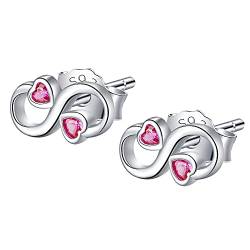 JENDEAR Unendlichkeit Ohrstecker Damen 925 Sterling Silber mit Rotem Herz 5A Cubic Zirconia Hypoallergenic Geschenk， von JENDEAR