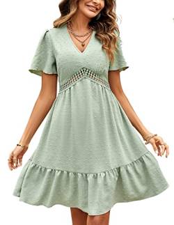 JENJON Damen Sommerkleid V Ausschnitt Elegante Polka Dots Hohe Taille Casual A-Linie Freizeitkleid A-Grün L von JENJON