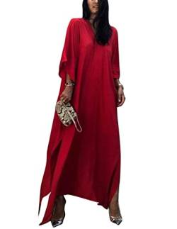 JENJON Damen Strandkleid Baumwolle Kaftan Boho Maxi Pur Farbe Elegante Lose Sommerkleid Strand Langes Bikini Cover Ups Sleepwear A-Rot One Size von JENJON