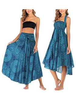 JENJON Damen Strandkleid Shirred Casual Ärmellos Rohrchenkleider Boho Rock A-Blau Einheitsgröße von JENJON