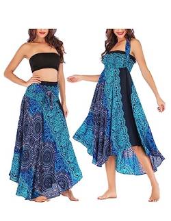 JENJON Damen Strandkleid Shirred Casual Ärmellos Rohrchenkleider Boho Rock B-Blau Einheitsgröße von JENJON