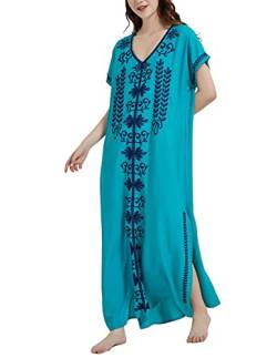 JENJON Damen Strandkleider Baumwolle Maxi Elegante Boho Sommer Lose Kaftan Strand Langes Bikini Cover Ups E-Blau One Size von JENJON