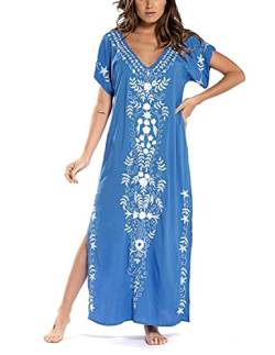 JENJON Damen Strandkleider Baumwolle Maxi Elegante Boho Sommer Lose Kaftan Strand Langes Bikini Cover Ups von JENJON