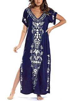 JENJON Damen Strandkleider Baumwolle Maxi Elegante Boho Sommer Lose Kaftan Strand Langes Bikini Cover Ups von JENJON