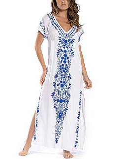 JENJON Damen Strandkleider Baumwolle Maxi Elegante Boho Sommer Lose Kaftan Strand Langes Bikini Cover Ups von JENJON