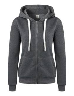 JENJON Damen Sweatjacke mit Reißverschluss Casual Hoodie Kapuzen Jacke Doppellagigem Stoff für Herbst und Winter A-Grau-1 XXL von JENJON